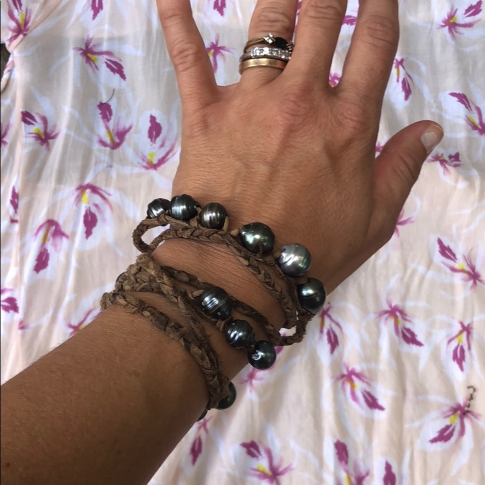 Leather & Pearl Necklace or Bracelet - Picture 3 of 4